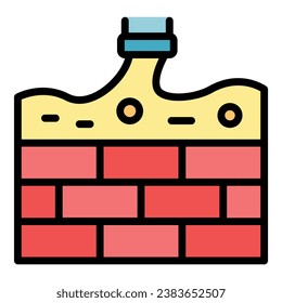 Wall cement icon outline vector. Work build. House stone color flat