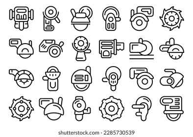 Wall chaser icons set outline vector. Construction building. Work tool