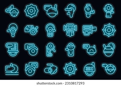 Wall chaser icons set outline vector. Construction building. Work tool neon color on black