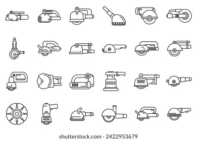 Wall chaser icons set outline vector. Construction building. Work tool machine