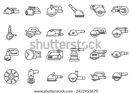 Wall chaser icons set outline vector. Construction building. Work tool machine