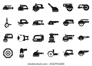 Wall chaser icons set simple vector. Construction building. Work tool machine