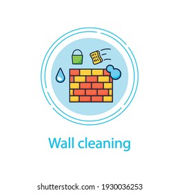 Wall cleaning concept line icon. Washing and disinfecting walls. Sanitization and sterilization. Cleaning service concept.Vector isolated conception metaphor illustration