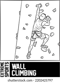 Wall Climbing Extreme Sports Artline Vector Illustration For Children Coloring Book