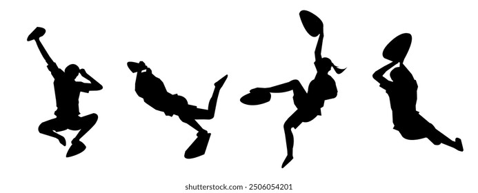 wall climbing, rock climbing, silhouette set. sport, extreme, bouldering. different actions, poses. vector illustration.