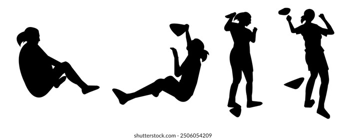 wall climbing, rock climbing, silhouette set. sport, extreme, bouldering. different actions, poses. vector illustration.