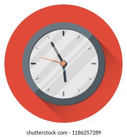 Wall Clock. 17:55. Five minutes to six. The end of the working day. On an orange background. Icon with highlights. Flat style. 10 eps