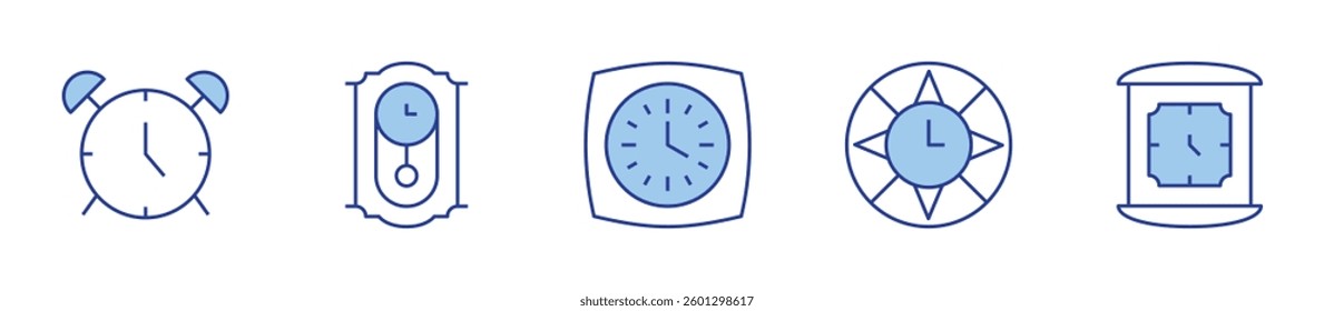 wall clock, clock, alarm clock. Clock Icon vector illustration. Line Duotone style. Editable stroke.
