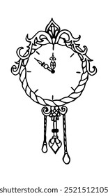 Wall clock, antique clock, hand-drawn, sketch, isolated image on a white background, linear vector, coloring