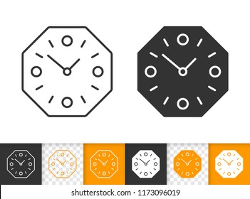 Wall Clock black linear and silhouette icons. Thin line sign of quartz watch. Timepiece outline pictogram isolated on white, transparent background. Vector Icon shape. Wall Clock simple symbol closeup