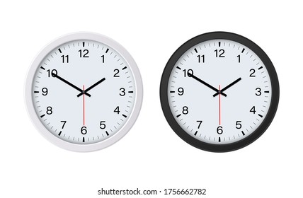 Wall clock black and white mockup isolated. Vector illustration