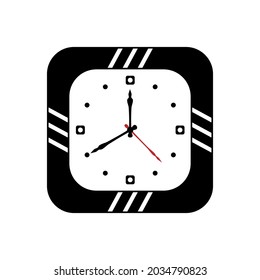 Reloj de pared en blanco y negro sobre fondo blanco. Una imagen vectorial.