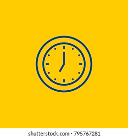 Wall clock blue line icon on yellow background