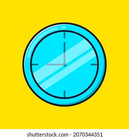 
Wall clock cartoon style icon illustration. Blue clock on yellow background