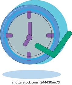 Wall clock with checklist cartoon vector, blue color round clock, wall office and home old stopwatch , Realistic classic ,elegant,Time is money, illustration technology education isolated flat vector 