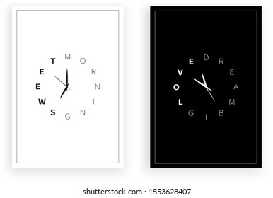 Wall Clock design. Morning sweet, dream big love, minimalism, vector, wording design, lettering, birds silhouette illustration, wall decals, wall artwork, wall decoration. isolated on white background.