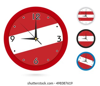 Wall Clock Design with National Flag of Austria. Four different design. Ready for print. Vector Illustration.