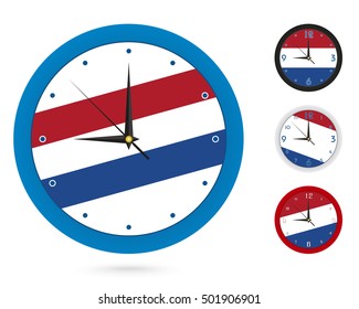 Wall Clock Design with National Flag of Netherlands. Four different design. Ready for print. Vector Illustration.
