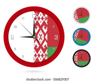Wall Clock Design with National Flag of Belarus. Four different design. Ready for print. Vector Illustration.