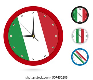 Wall Clock Design with National Flag of Italy. Four different design. Ready for print. Vector Illustration.