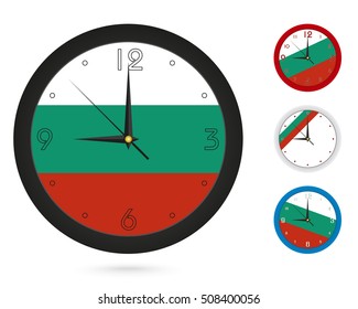 Wall Clock Design with National Flag of Bulgaria. Four different design. Ready for print. Vector Illustration.