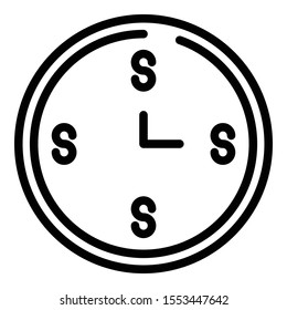 Wall clock with a dollar sign icon. Outline wall clock with a dollar sign vector icon for web design isolated on white background