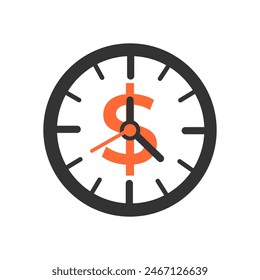 Wanduhr mit Dollarsymbol Flache Vektorillustration isoliert auf weißem Hintergrund