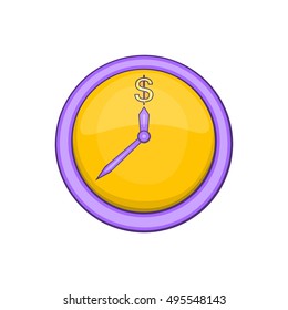 Wall clock with dollar symbol icon in cartoon style isolated on white background vector illustration
