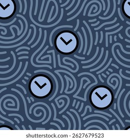 Wall clock and doodle seamless pattern for sticker, wallpaper, postcard, prints, mural, web, etc