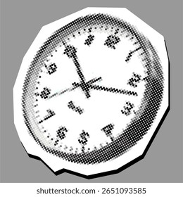 Wall clock dotted collage element pointilize in paper torn vector, timekeeping with artistic texture. Ideal for vintage themes, abstract designs, or creative representations of schedules and deadlines