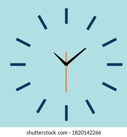 La cara del reloj de pared sobre fondo azul. Vector