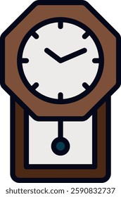 Wall Clock filled line Icon. Wall clock vector, modern clock icon, home decor timepiece, minimalist clock design