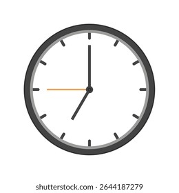 Wall Clock Flat Illustration. Time 7 o`clock at morning. Vector
