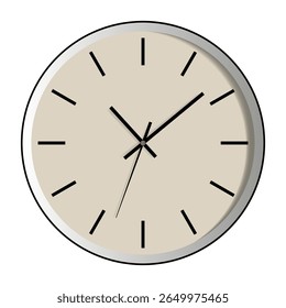Wall clock in flat style. Pastel color home decor. Minimal round shape element for cozy interior.