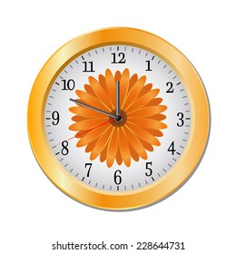 The wall clock with flower on a white background.