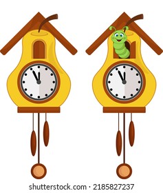 Wall clock in the form of a pear with a pendulum. Vector illustration.