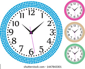 Wall clock framed by decorative motifs.