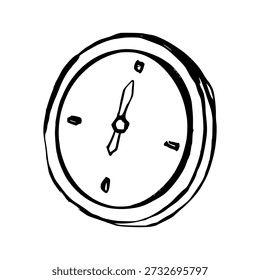 Reloj de pared dibujado a mano doodle ilustración. Boceto de gestión del tiempo para el ayuno de ramadán, los tiempos de oración y el concepto de iftar. Elemento de reloj artesanal aislado.
