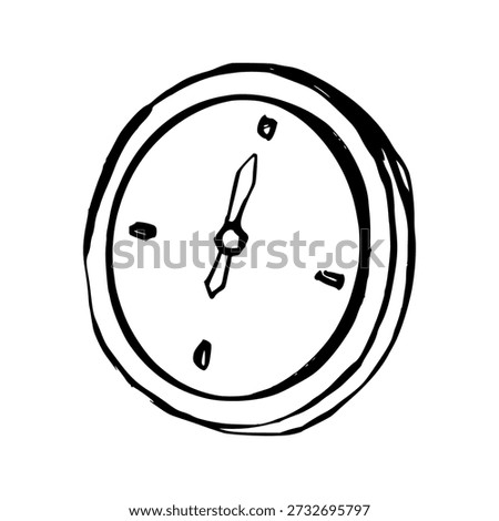 Wall clock hand drawn doodle illustration. Time management sketch for ramadan fasting, prayer times, and iftar concept. Handcrafted clock element isolated.
