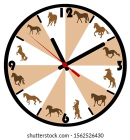 Wall clock with horse silhouettes