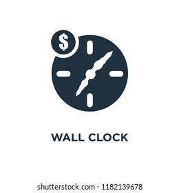 Wall clock icon. Black filled vector illustration. Wall clock symbol on white background. Can be used in web and mobile.