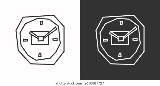 Wall Clock Icon in Black Line Art and White Line Art Cutout Style