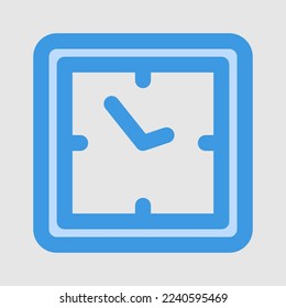 Icono de reloj de pared en azul sobre muebles, uso para presentación de aplicación móvil del sitio web