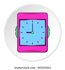 Wall clock icon in cartoon style on white circle background. Time symbol vector illustration