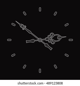 Wall Clock. Clock icon. Curly hands of a wall clock. Time timer. World time. Time logo. Vector illustration of wall clock.