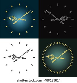 Wall Clock. Clock icon. Curly hands of a wall clock. Time timer. World time. Time logo. Vector illustration of wall clock.