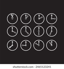 Wall clock icon design with spoon and fork style needles