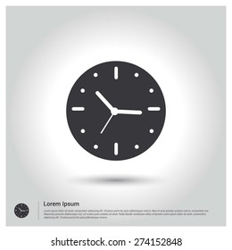 Wall Clock icon, Flat pictogram Icon design gray background. Vector illustration.