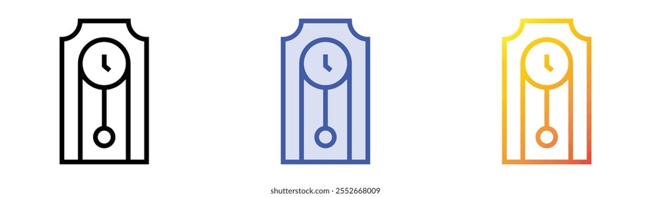 Icono de reloj de pared. Lineal, relleno azul y diseño de estilo degradado aislado sobre fondo blanco