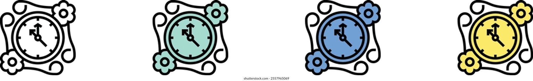wall clock icon. Outline, Green, Blue and Yellow Style Design Isolated On White Background
